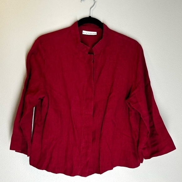 bryn Walker Jackets & Blazers - Bryn Walker 100% Linen Red Jacket Buttoned One Size Women’s Wide Sleeves Collar